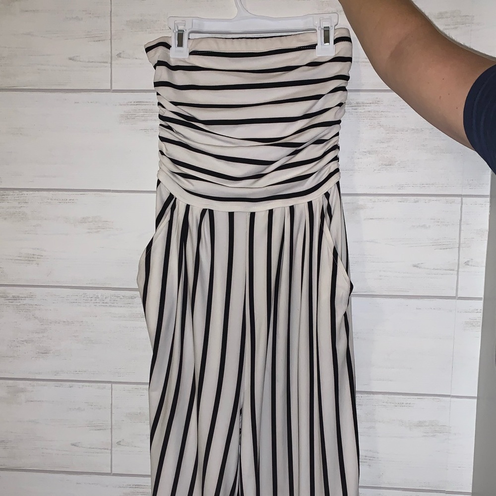 Black and White Strapless Jumpsuit